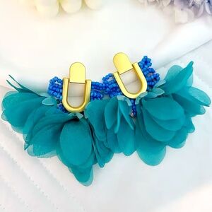 Alia - U-shaped Blue Handmade Beaded Fabric Tassel Earrings. HOT ITEM